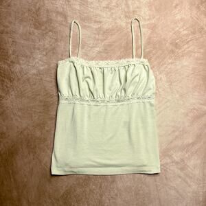 AZIZ Vintage 90s Ruched Empire Waist Tank Top Light Green Sleeveless Women's L